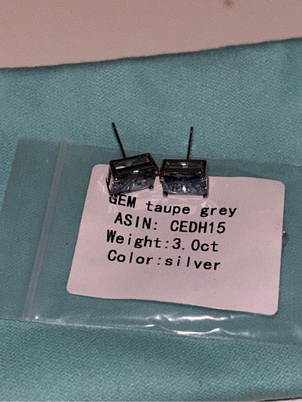 Silver Square Stud Earrings - Taupe Grey Gem Accents